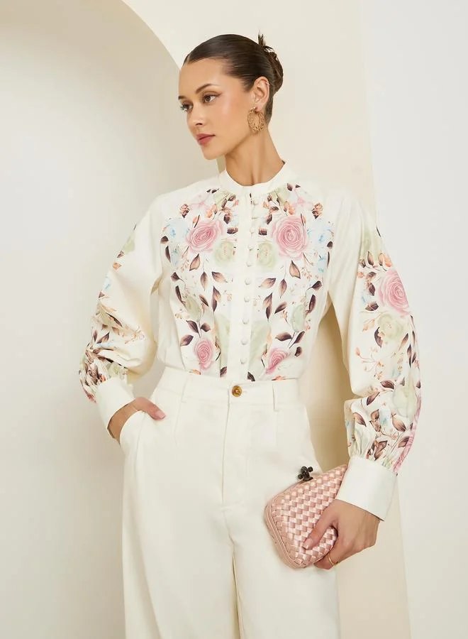 ستايلي طقم منسق من قميص وبنطال بطبعة زهور